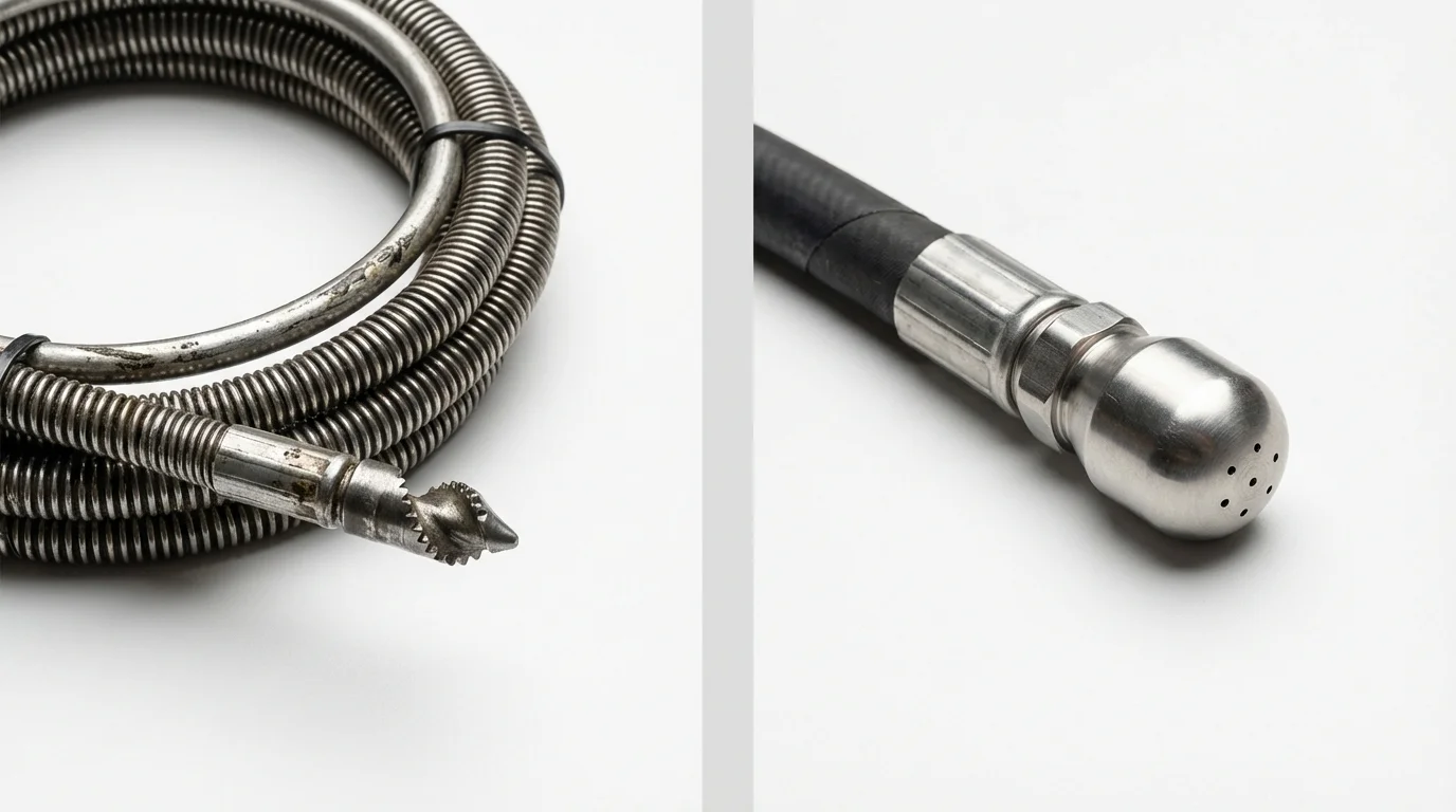 Drain snake cable and hydro jetting nozzle used for drain cleaning in Welch, WV