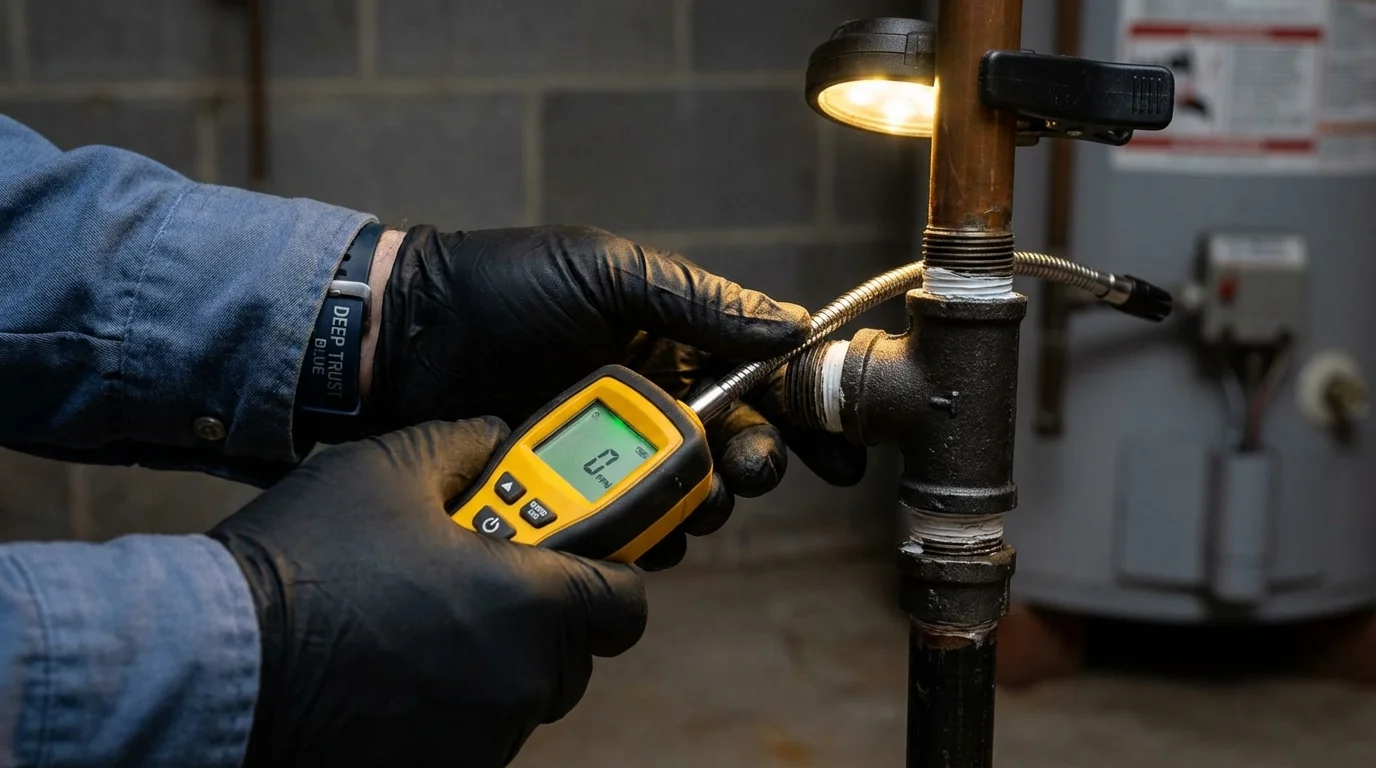 Gas leak detection with electronic sniffer by Johns Plumbing LLC in Welch