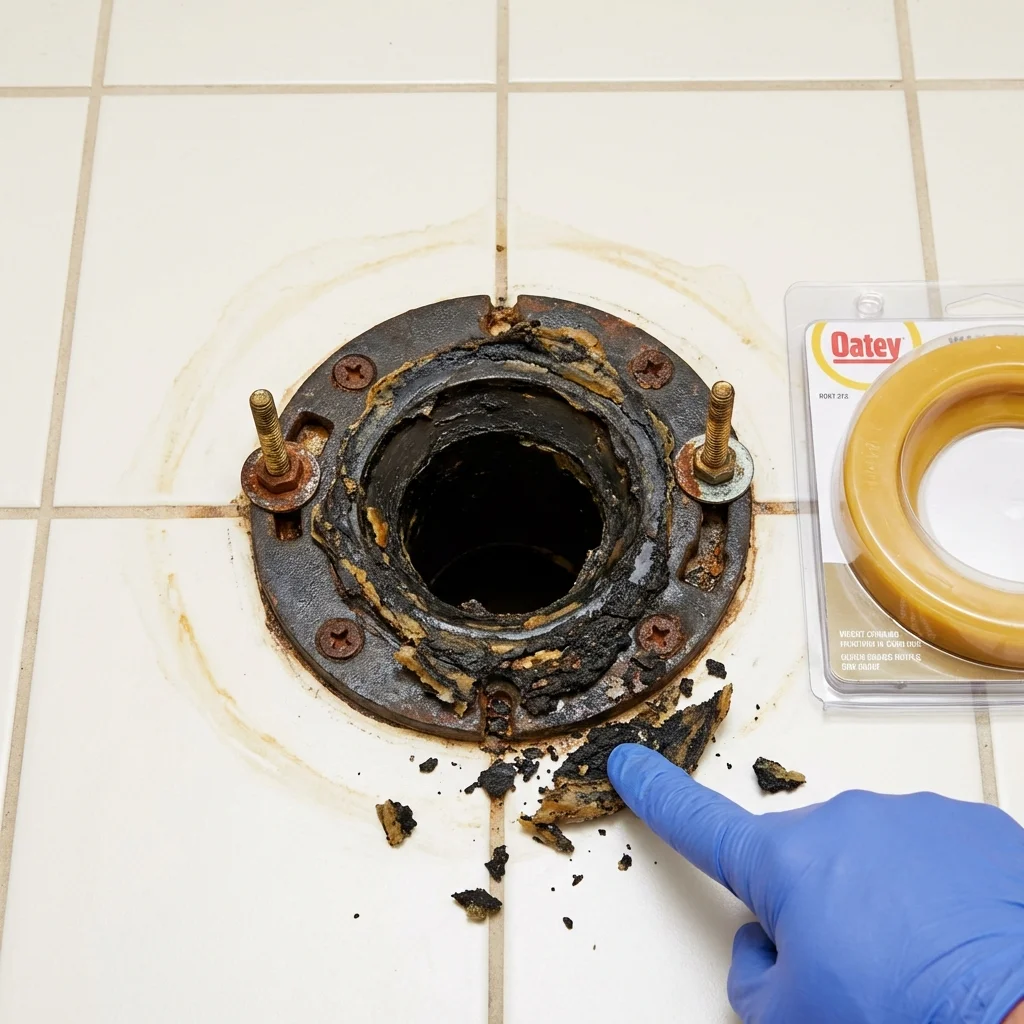 Failed wax ring showing water seepage at the base of a toilet in a Welch, WV home